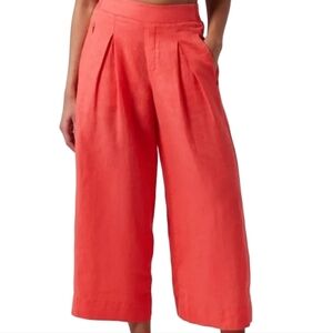 ATHLETA Playa 100% Linen Wide Leg Crop Pants Size 12 Passionfruit Coral Travel
